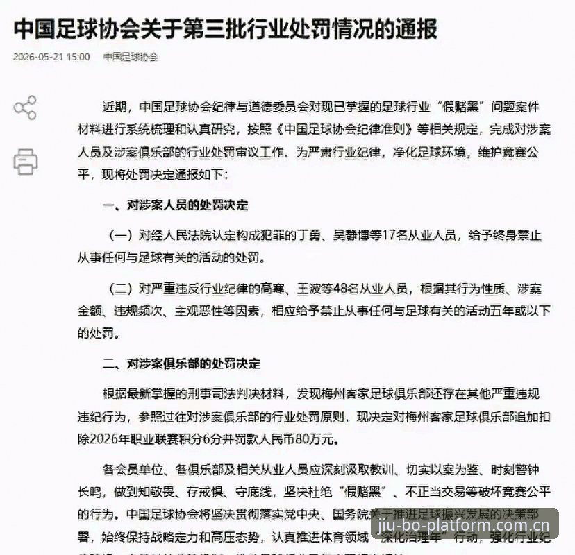 最新博平台更新 中国足球协会第三批禁足名单最新动态:17人终身禁赛,48人面临五年以下处罚